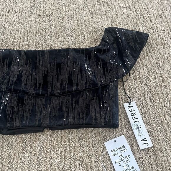 JAYGODFREY Black Sequence Off The Shoulder Crop Top - Picture 5 of 10